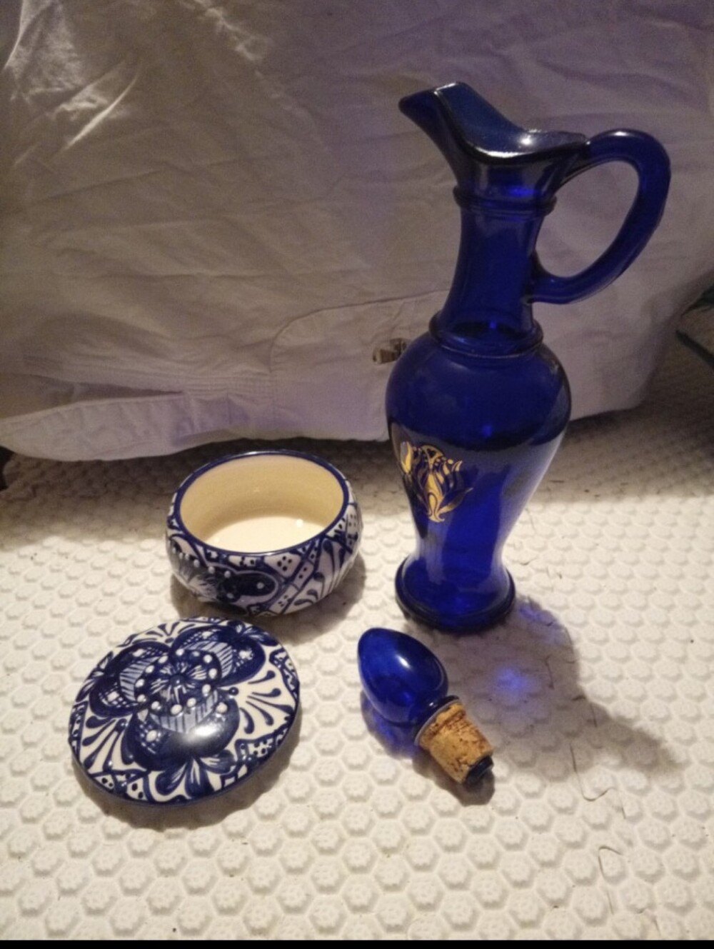Avon Cobalt Blue Glass Cruet with Gold Floral Accent - Picture 2 of 7